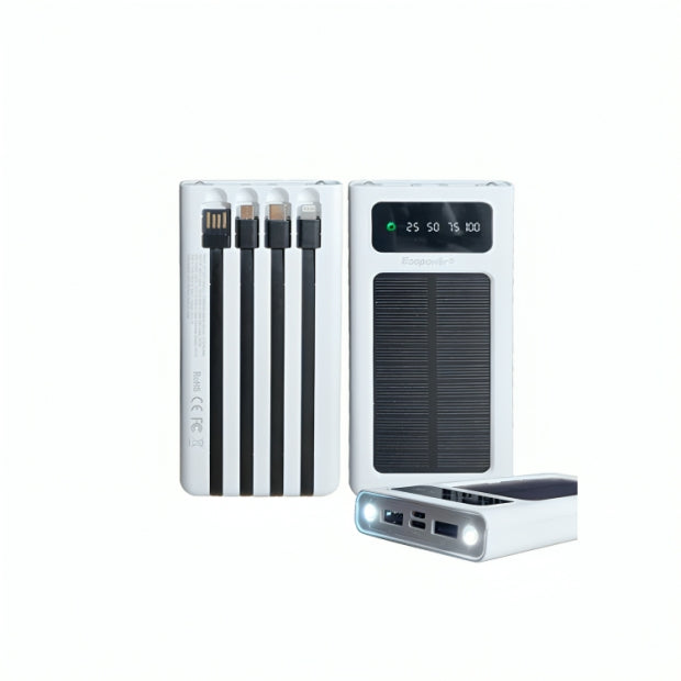 CARGADOR PORTATIL ECOPOWER CON PANEL SOLAR (4 EN 1)