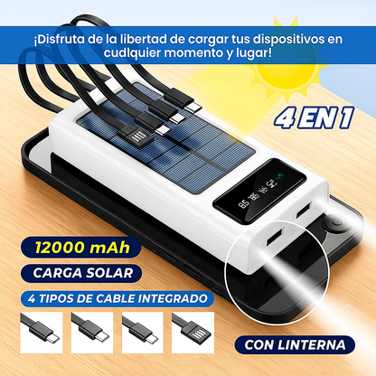 CARGADOR PORTATIL ECOPOWER CON PANEL SOLAR (4 EN 1)