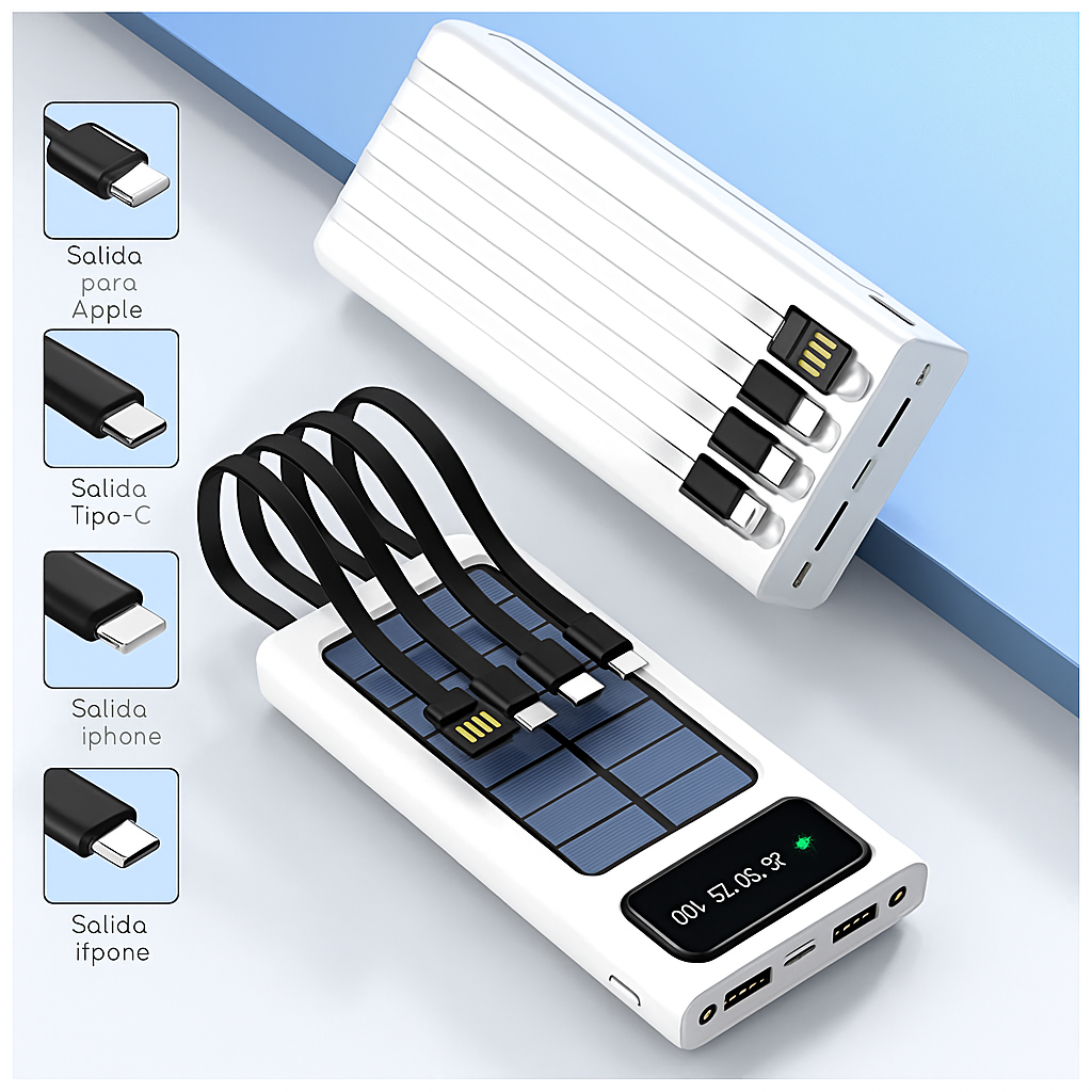 CARGADOR PORTATIL ECOPOWER CON PANEL SOLAR (4 EN 1)