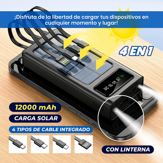 CARGADOR PORTATIL ECOPOWER CON PANEL SOLAR (4 EN 1)