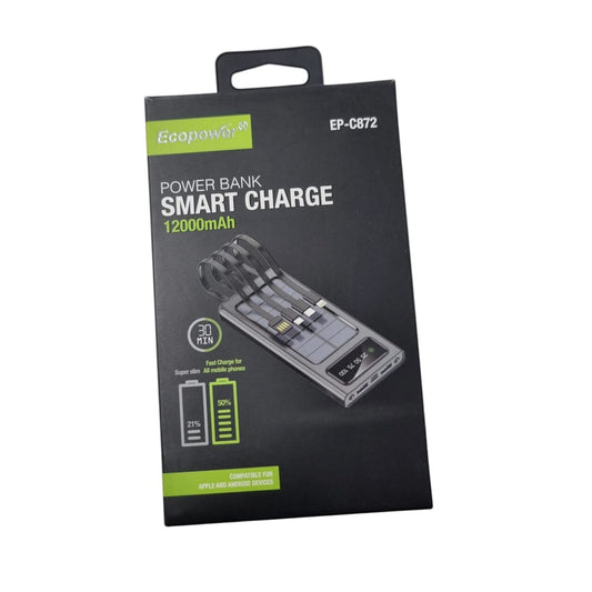 CARGADOR PORTATIL ECOPOWER CON PANEL SOLAR (4 EN 1)